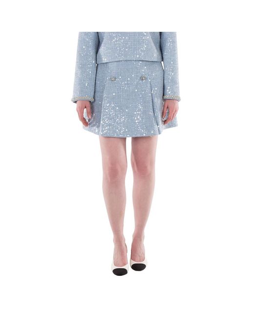 Self-Portrait Blue Self Portrait Sequin Boucle Mini Skirt