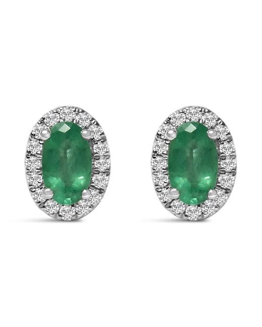 Haus of Brilliance Green 10K 5X3 Mm Oval Emerald And Diamond Halo Stud Earrings (I-J Color, I1-I2 Clarity)