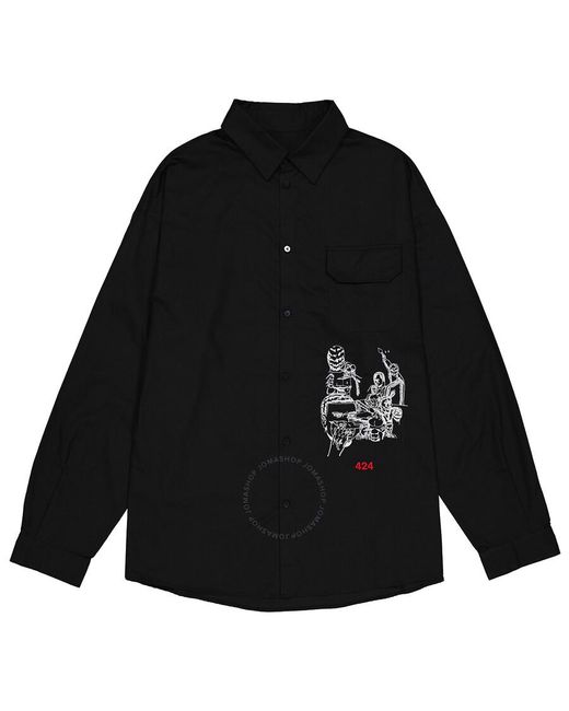 424 Black Psycho Embroidery Long-sleeve Shirt for men