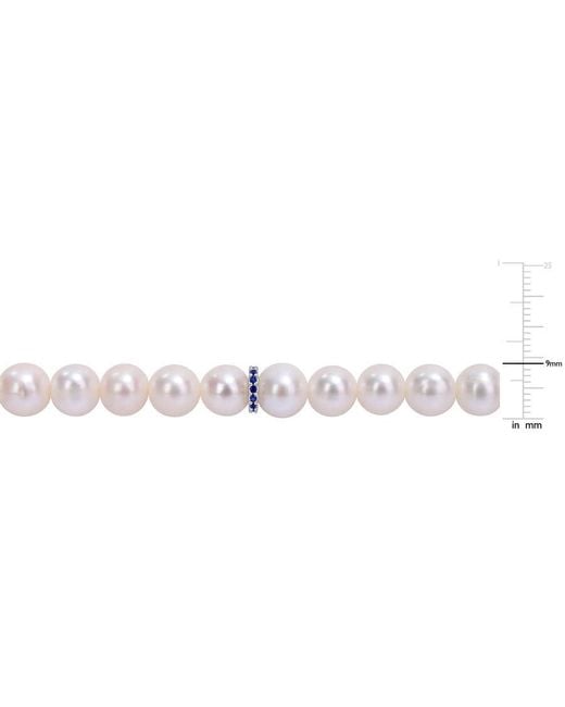 Amour Pink 9-9.5Mm Freshwater Cultured Pearl And Created Sapphire Rondelles Bracelet