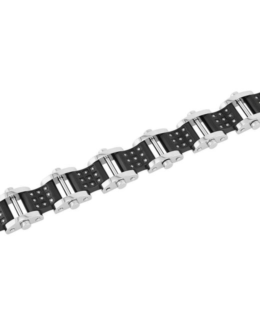Robert Alton Black 1/2Ctw Diamond Stainless Steel With Finish Link Bracelet for men