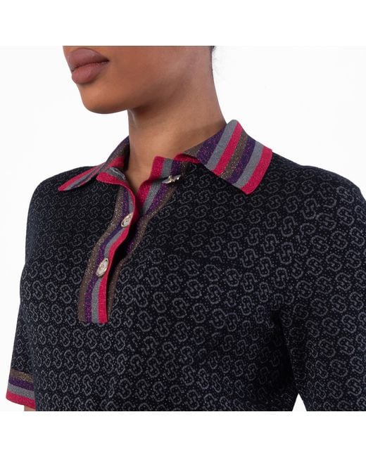 Ferragamo Blue Gancio Quarter-Button Jacquard Dress