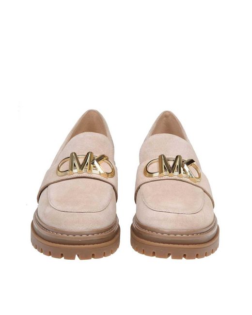 Michael Kors Pink Parker Logo-Plaque Suede Loafers, Brand Us