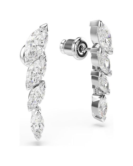Swarovski White Mesmera Rhodium Plated Marquise Cut Earrings for men