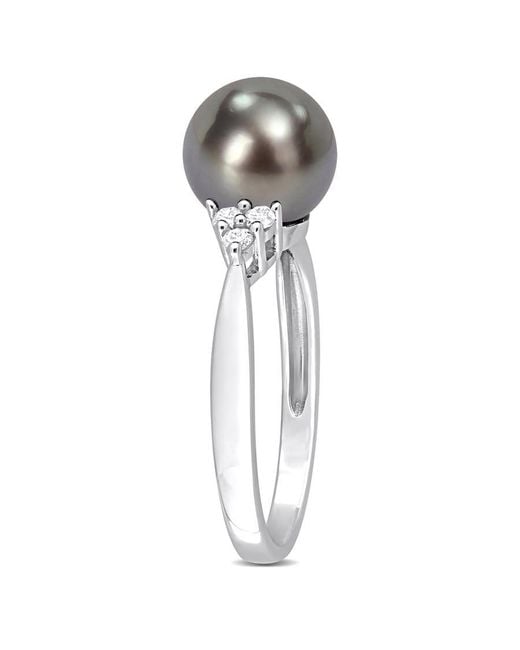 Amour Metallic 8-8.5Mm Tahitian Pearl And 1/8 Ct Tdw Diamond Ring for men