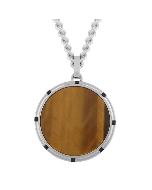 Robert Alton Brown Stainless Steel Tiger Eye Cross Design On Side Rd Pendant for men