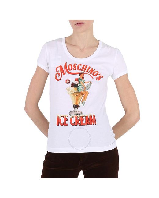 Moschino White Ice Cream Print Cotton T-shirt