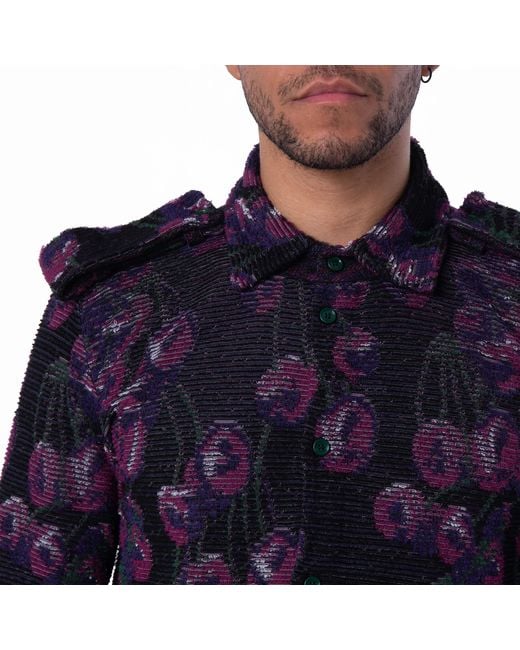 Burberry Blue Cherry Embroidered Silk Cotton Shirt for men