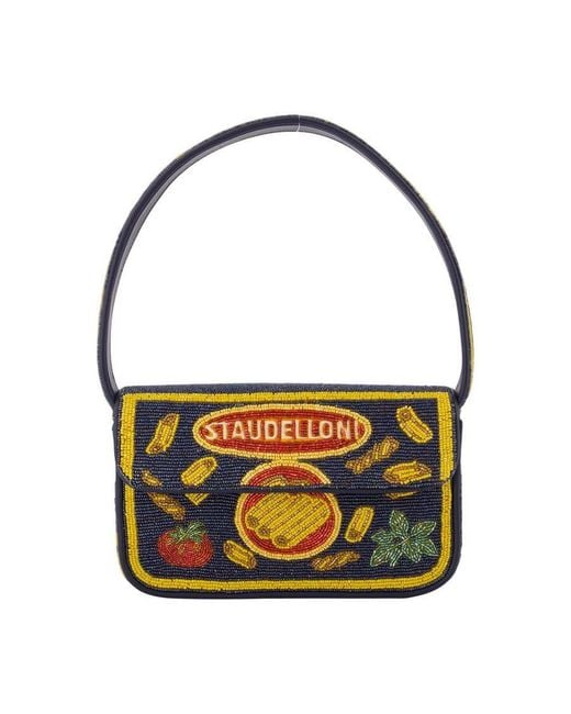 Staud Black Beaded Embroidered Shoulder Bag