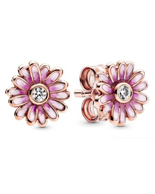 Pandora Pink Daisy Flower Rose-Plated Stud Earrings