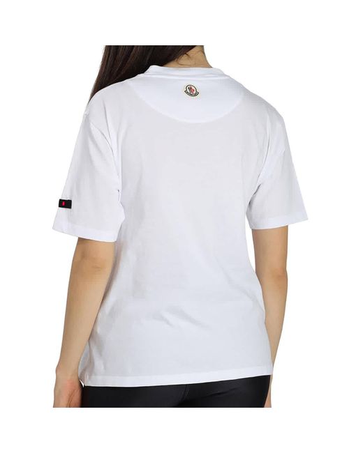 Moncler White Cotton Logo Patch Short Sleeve T-shirt