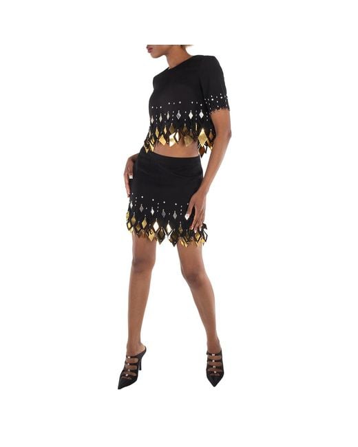 Rabanne Black Paco Cut Out Embellished Crepe Skirt, Brand Size 36 (Us