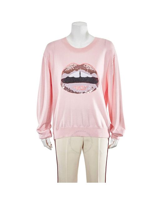 Markus Lupfer Pink Sequin Lips Sweater