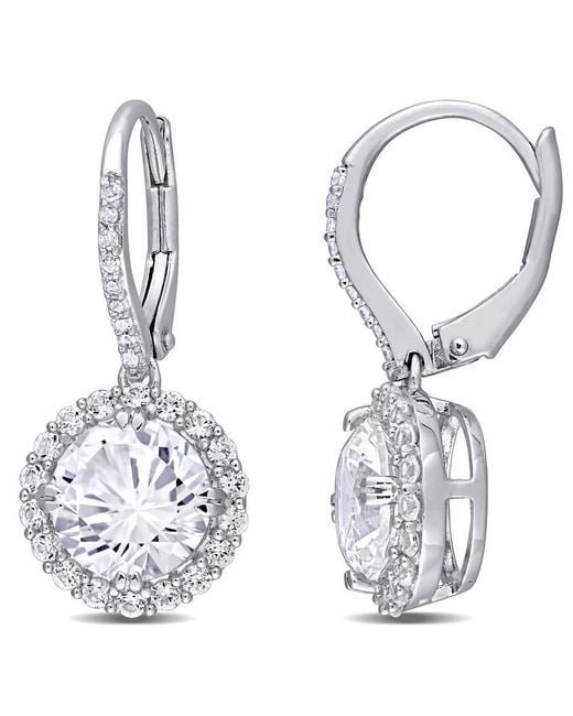 Amour White 5 /12 Ct Tgw Created Sapphire And 1/10 Ct Tw Diamond Halo Leverback Earrings for men
