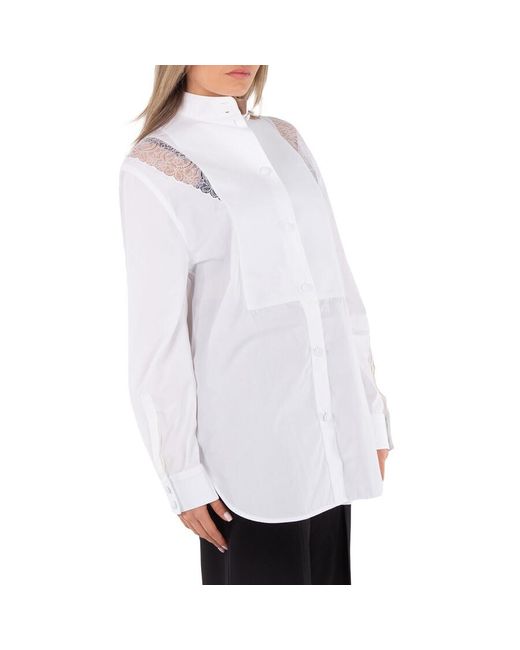 Burberry White Long Sleeve Lace Trim Shirt, Brand Size 8 (Us
