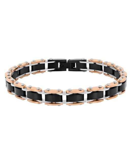 Robert Alton Black Stainless Steel With & Rose Finish Bracelet for men