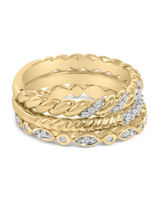 Haus of Brilliance Metallic 14K Plated Sterling 1/4 Cttw Diamond Twist Leaf Stackable Ring Set