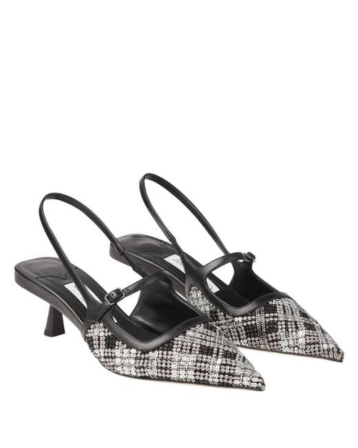 Jimmy Choo Black Didi 45 Beaded Tartan Slingback Pumps, Brand Size 35 Us