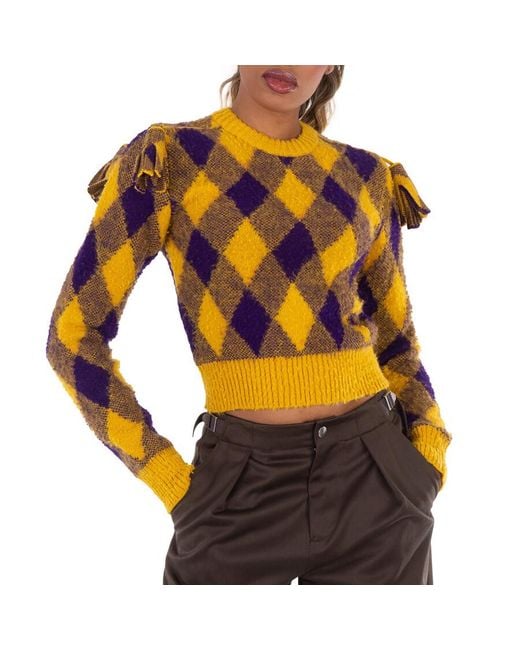 Burberry Yellow Wool Argyle Sweater With Check Pattern