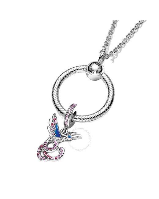 Pandora Blue Phoenix Dangle Charm And O Pendant Necklace Set