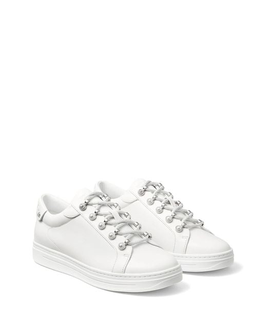 Jimmy Choo White Antibes Pearl-Embellished Sneakers