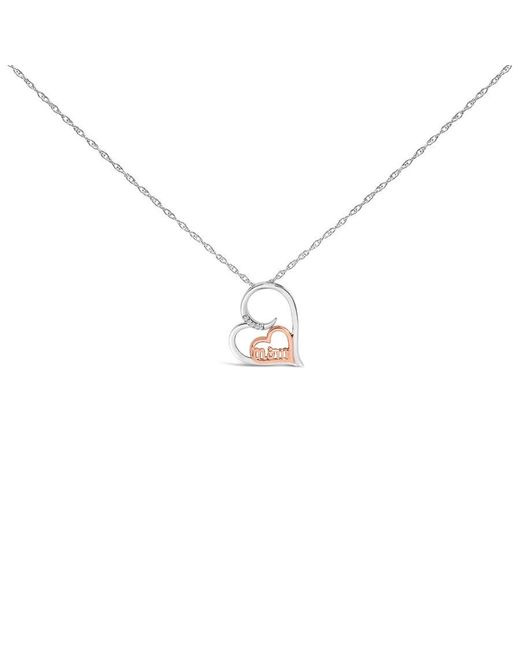 Haus of Brilliance Metallic 14K Rose Plated Sterling Diamond Accent Mom Heart Pendant Necklace