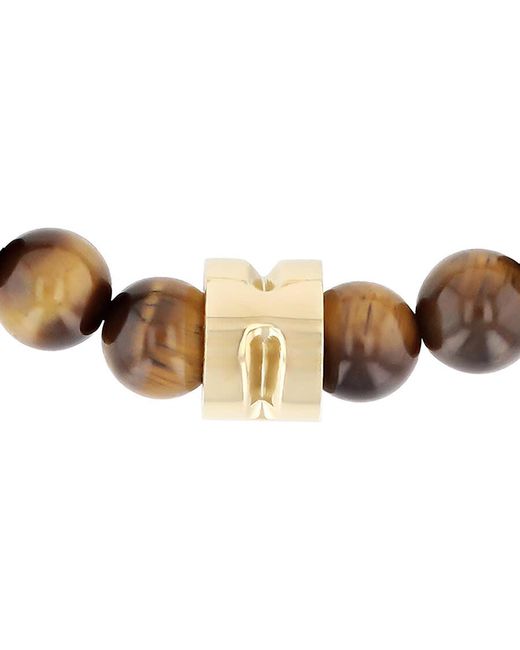 Robert Alton Brown Stainless Steel Tiger Eye Bead Bolo Bracelet for men
