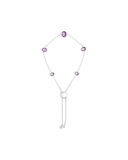 Haus of Brilliance White 925 Sterling Bezel Set Amethyst 5 Station Adjustable Bolo Bracelet