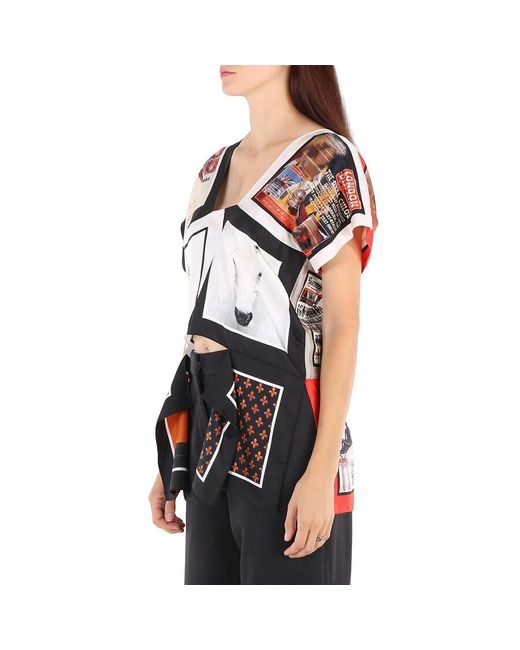 Burberry Yellow Ladies Montage Print Silk Top, Brand Size 8 (Us