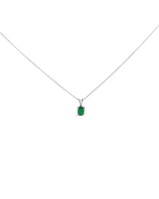 Haus of Brilliance Metallic 14K 6X4Mm Oval Shaped Emerald Solitaire Pendant Necklace