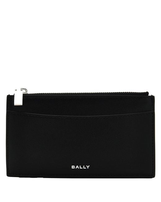Bally Black Banque Zip Leather Card Holder for men