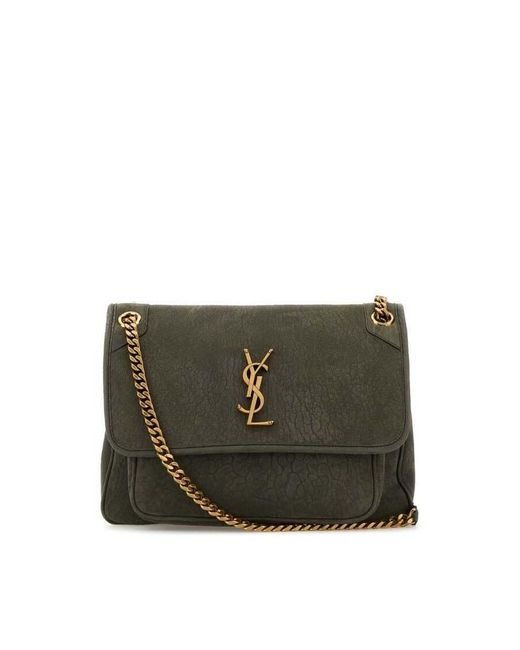 Saint Laurent Green Dark Suede Medium Niki Shoulder Bag Zincgrey Borse A Tracolla