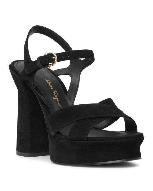 Ferragamo Black Sonya Suede Platform Sandals