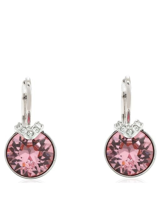 Swarovski Pink Bella Rhodium Plated V Drop Earrings for men