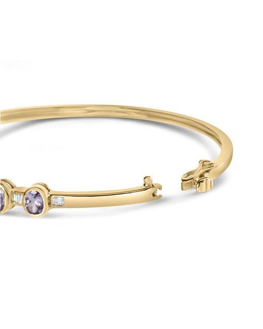 Haus of Brilliance Metallic 14K Alternating Bezel Set 5Mm Oval Shaped Tanzanite And 1/5 Cttw Diamond Bangle Bracelet (H-I, Vs2-Si1)