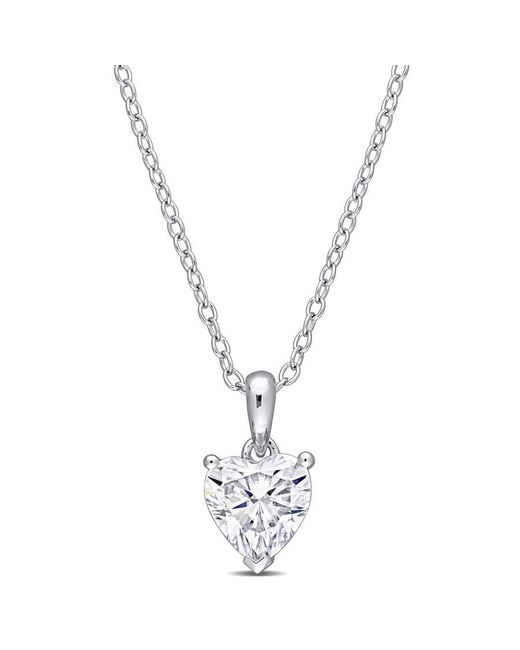 Amour Metallic 1 Ct Dew Heart Shaped Created Moissanite Solitaire Pendant With Chain