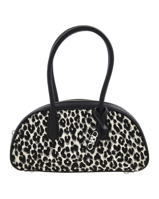 Michael Kors Black Lulu Small Leopard Print Calf Hair Satchel