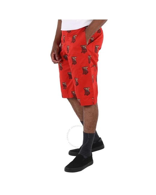 Burberry Red Bright Monogram Motif Cotton Tailo Shorts for men