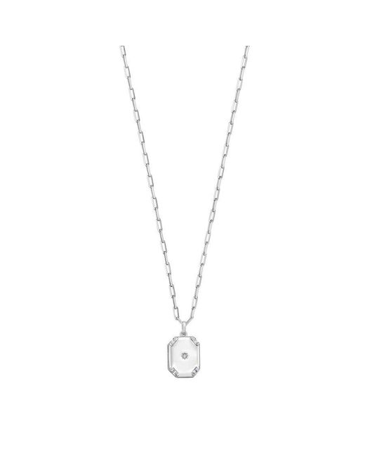 Tresorra Metallic Sterling Cz Octagonal Star Locket Pendant Necklace