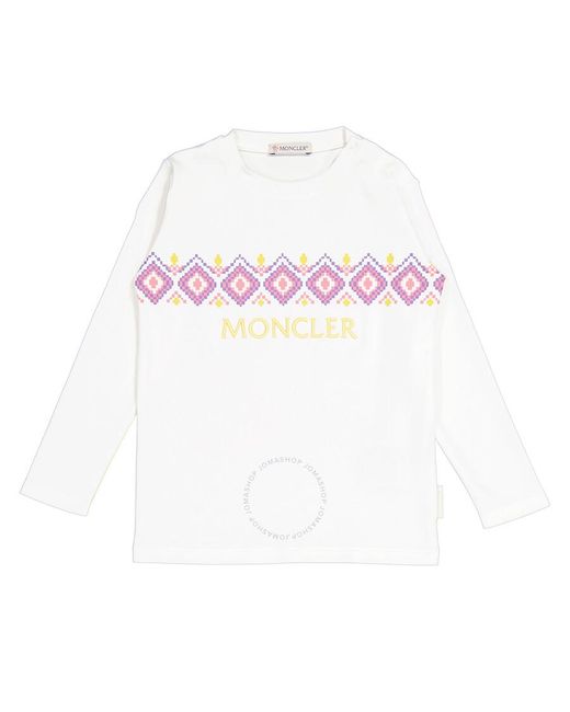 Moncler White Girls Natural Geometric Logo Print Long-sleeve T-shirt