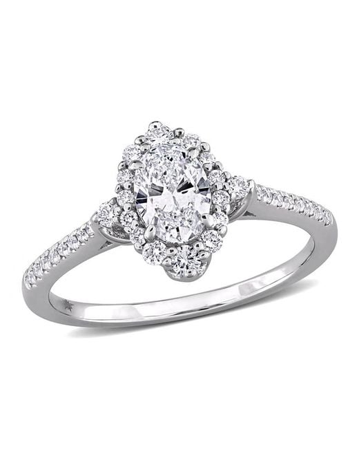 Created Forever Metallic 3/4Ct Tw Oval And Round-Cut Lab-Grown Diamond Halo Engagement Ring for men
