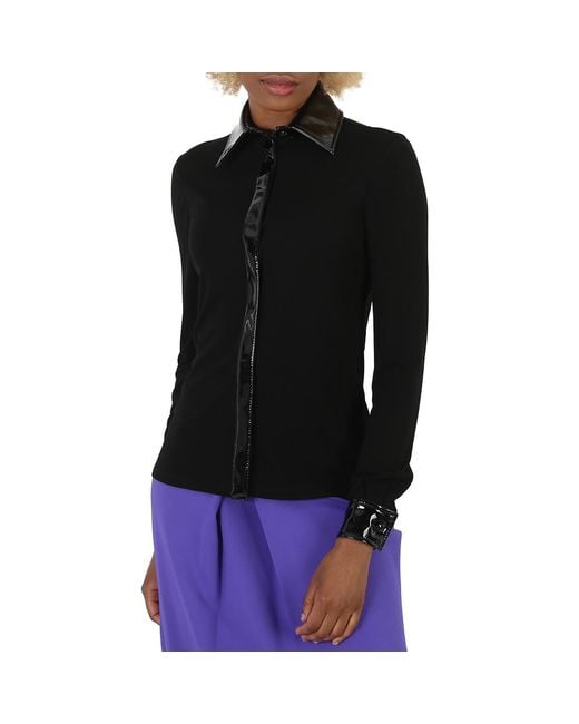 Moschino Black Vinyl Detail Long-Sleeve Organzine Shirt