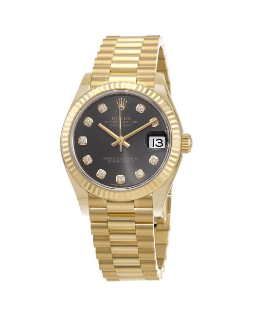 Rolex Metallic Datejust 31 Automatic 18kt Yellow Gold Diamond Grey Dial Watch