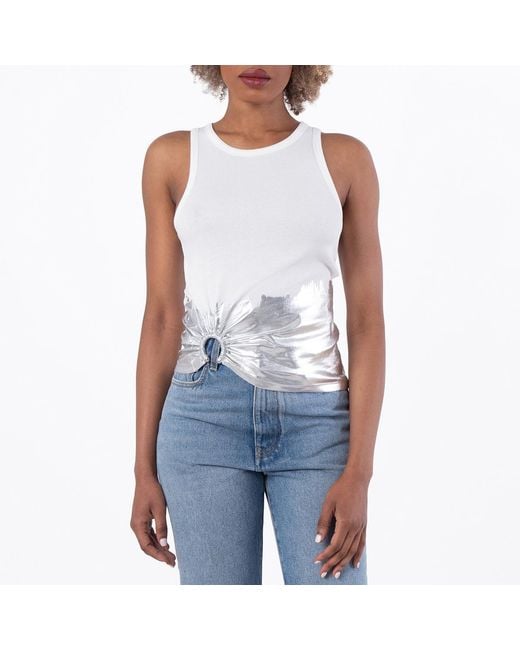 Rabanne Blue Sleeveless Coast Tank Top With Foil And Piercing Details