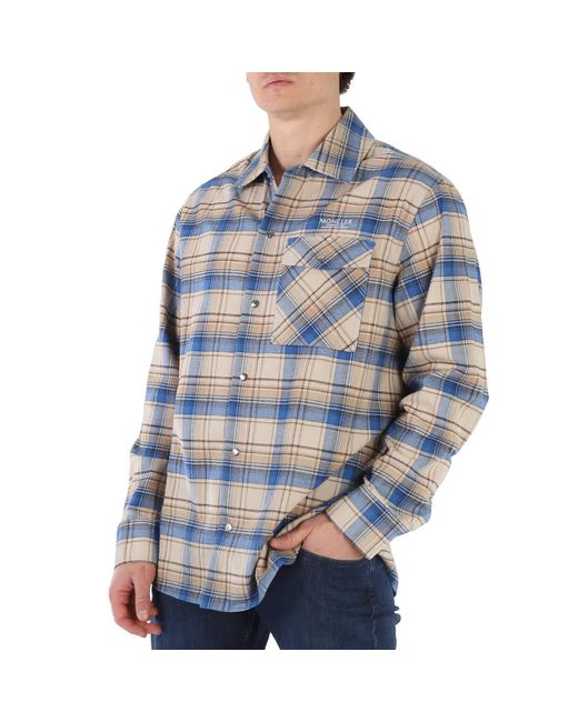 Moncler Blue Checked Logo-print Cotton Shirt for men