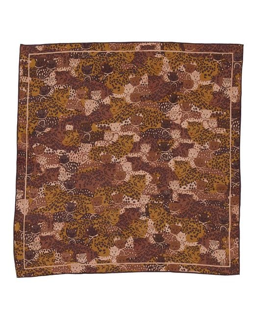 Inoui Edition Brown Tetris Square Cotton Silk Scarf