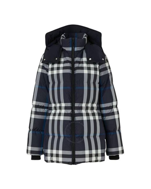 Burberry Blue Detachable Hood Check Puffer Jacket
