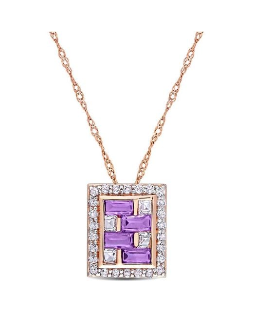 Amour Purple 1 Ct Tgw Baguette African-Amethyst And Topaz Geometric Pendant With Chain