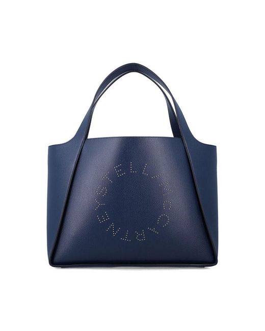 Stella McCartney Blue Perforated Logo Tote Polyamide