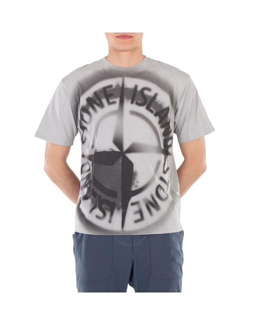 Stone Island Gray Cotton Jersey Gradient Compass Print T-Shirt for men